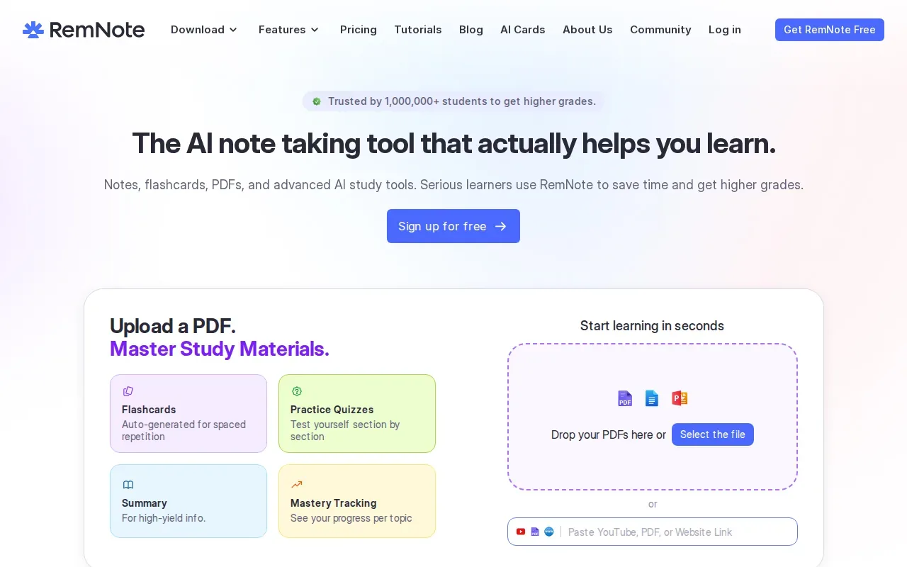 Screenshot of the RemNote website