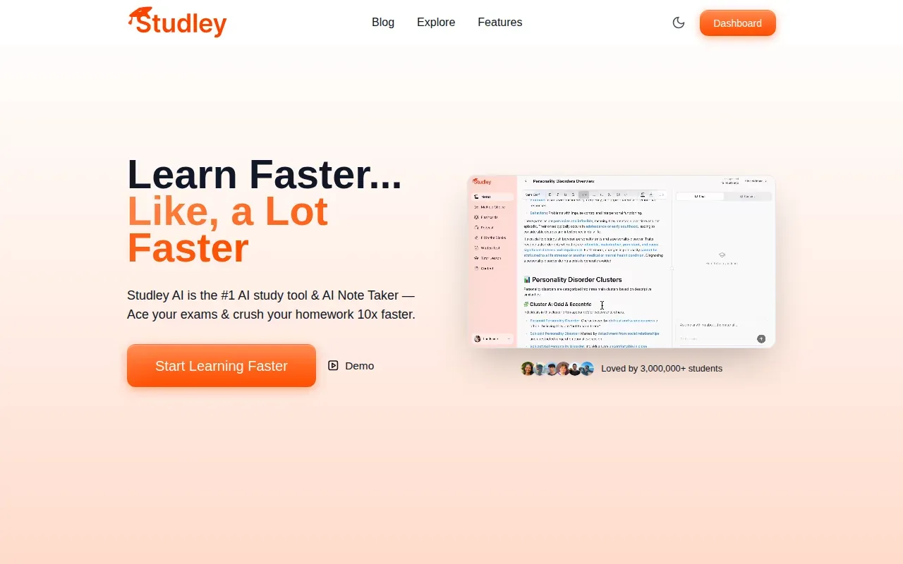 Screenshot of the Studley AI website
