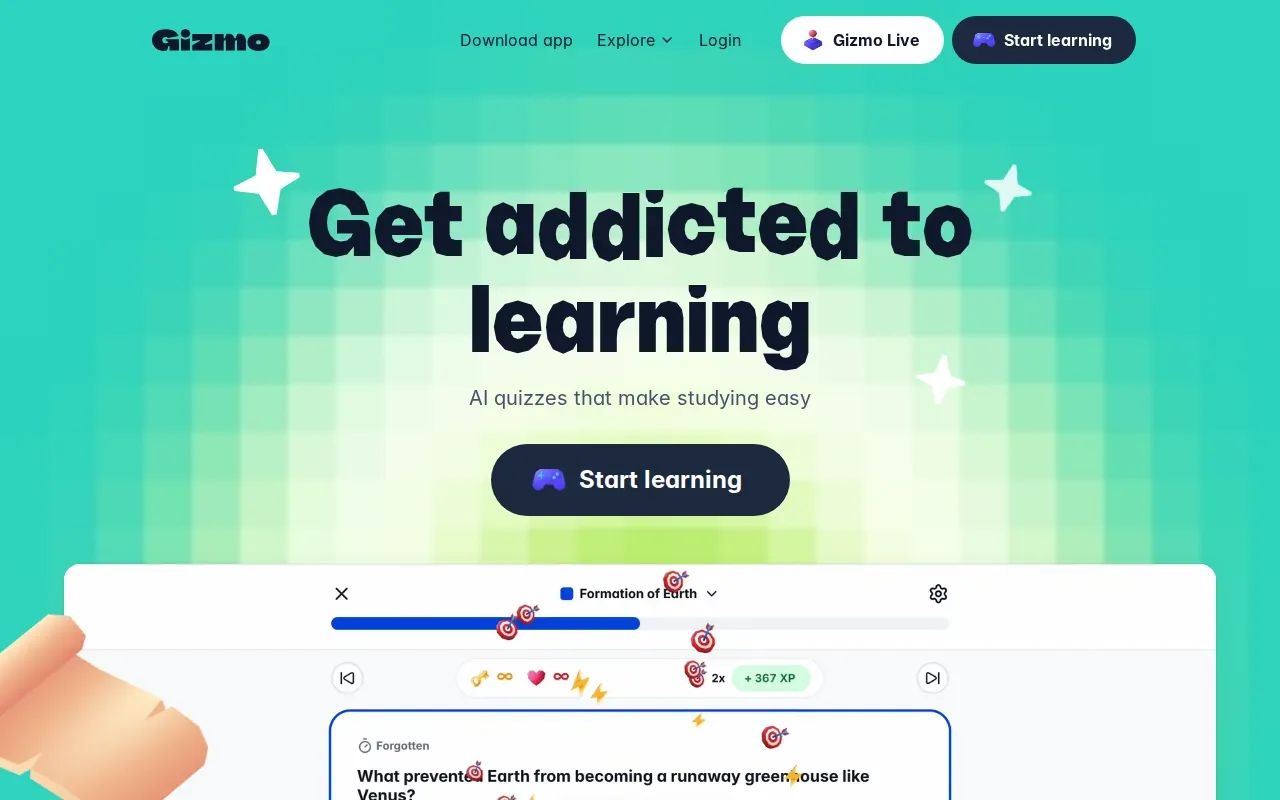 Screenshot of the Gizmo website