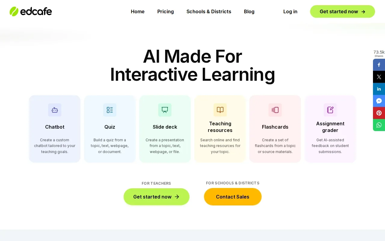 Screenshot of the Edcafe website