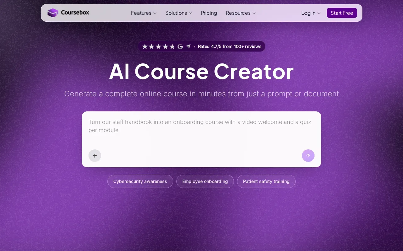 Screenshot of the Coursebox website