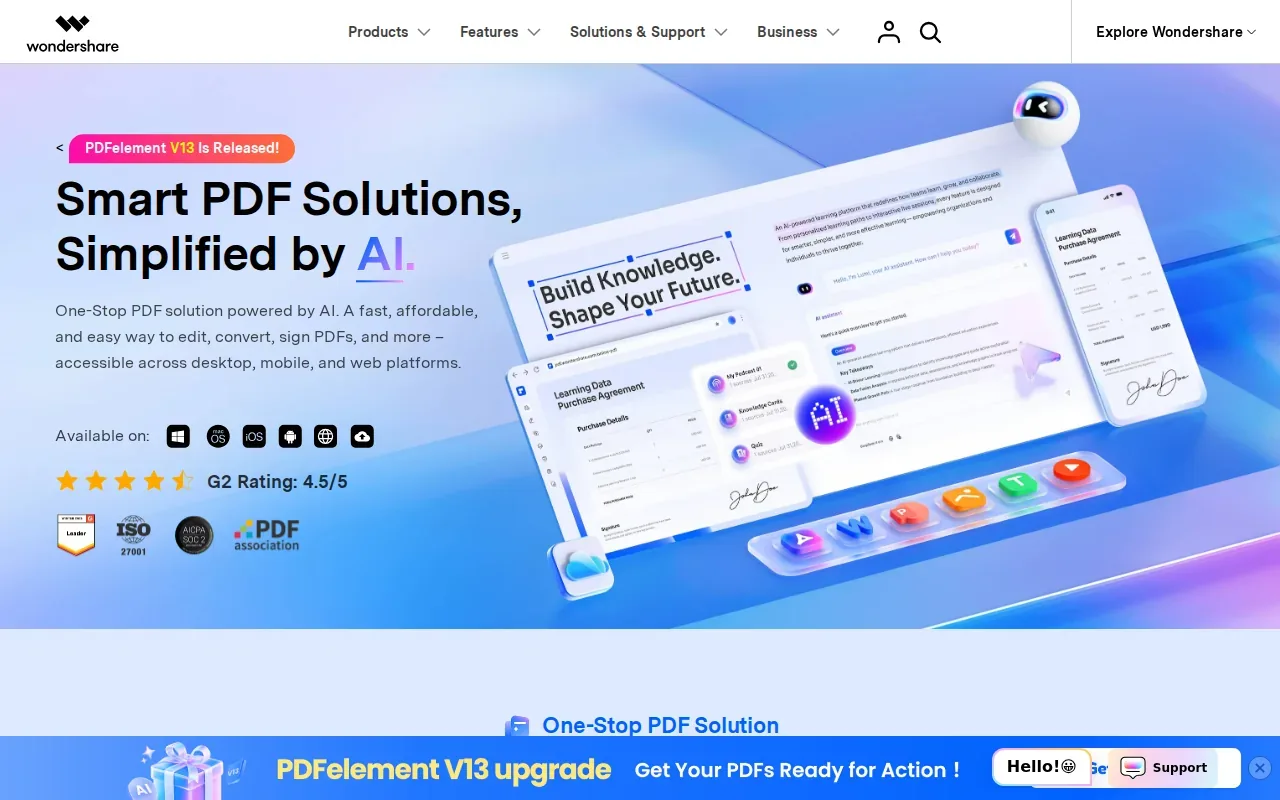 Screenshot of the Wondershare PDFelement website