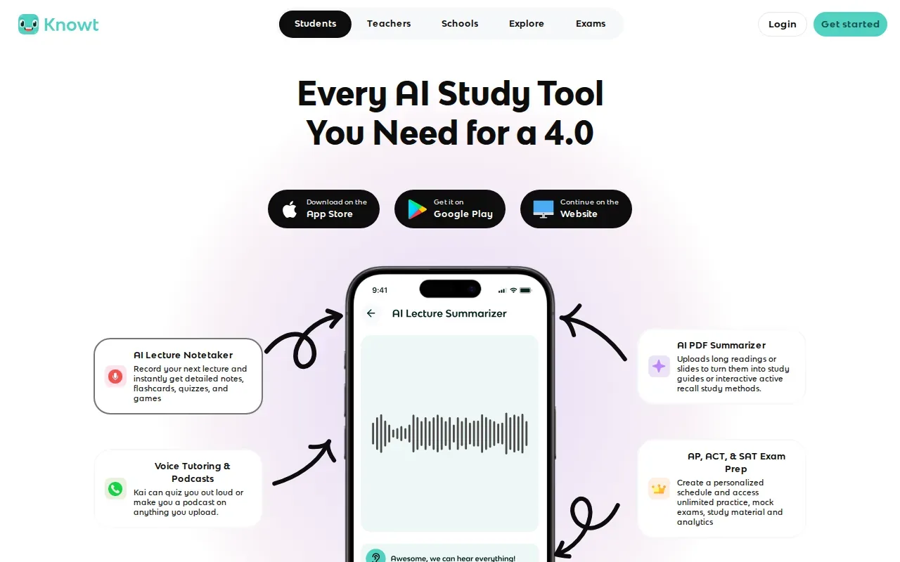 Screenshot of the Knowt website