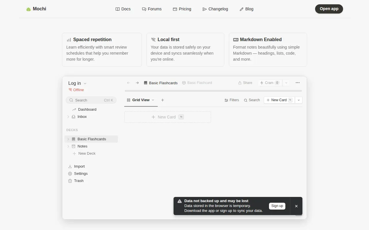 Screenshot of the Mochi website