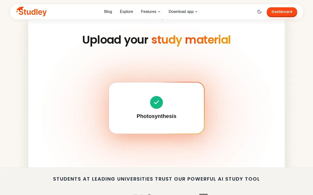 Screenshot of the Studley AI website
