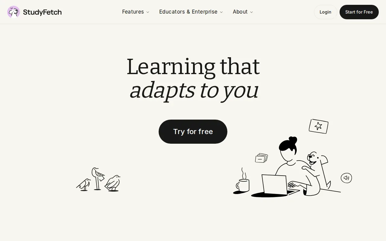 Screenshot of the StudyFetch website