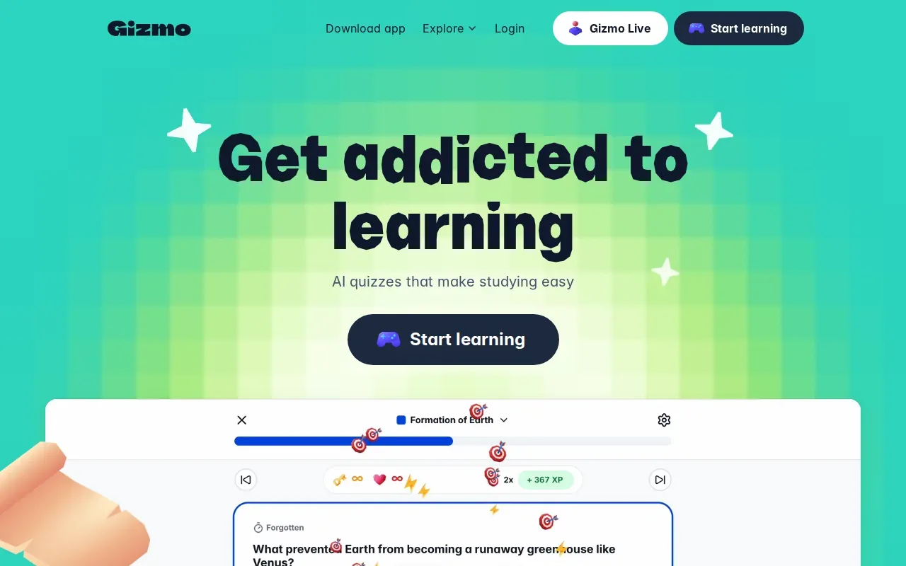 Screenshot of the Gizmo website