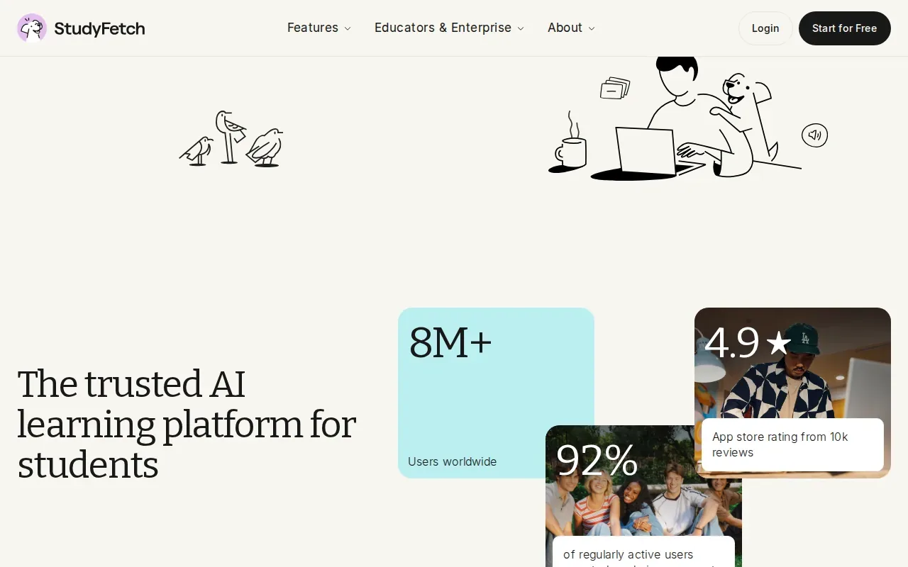 Screenshot of the StudyFetch website