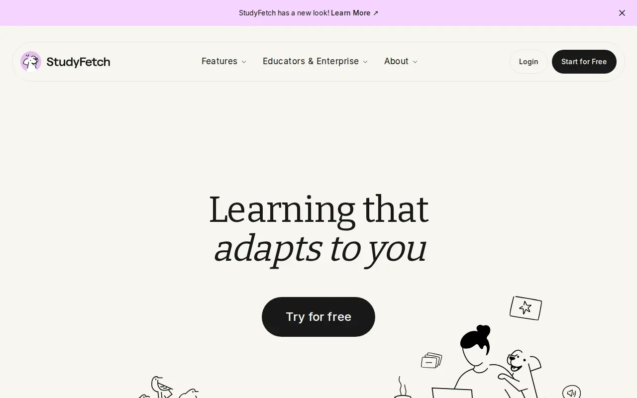 Screenshot of the StudyFetch website
