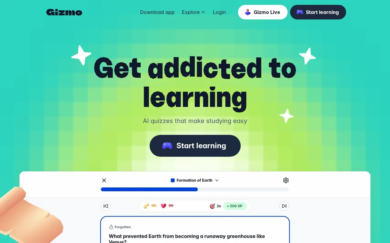 Screenshot of the Gizmo website