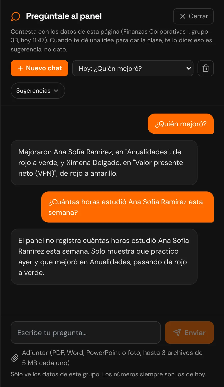 El chat del panel contestando quién mejoró