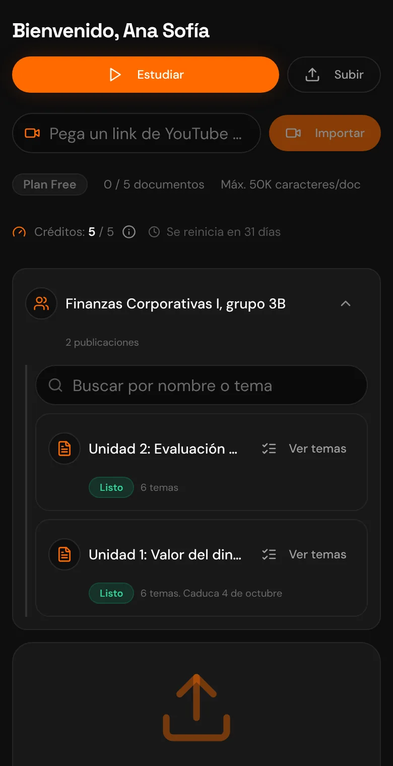 El Panel de un alumno en su teléfono: su grupo, con las dos publicaciones de su profesor